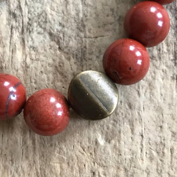 Men's Red Agate Beaded Stretch Bracelet Sterling Silver Accent Bead - 10mm Beads - Picture 2 of 4